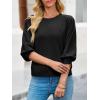 imageCicy Bell Womens 34 Puff Sleeve Sweater Tops Fall Casual Crew Neck Lightweight Knit Pullover Loose Fit Scallop Trim SweaterBlack