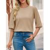imageCicy Bell Womens 34 Puff Sleeve Sweater Tops Fall Casual Crew Neck Lightweight Knit Pullover Loose Fit Scallop Trim SweaterKhaki