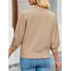 imageCicy Bell Womens 34 Puff Sleeve Sweater Tops Fall Casual Crew Neck Lightweight Knit Pullover Loose Fit Scallop Trim SweaterKhaki