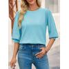 imageCicy Bell Womens 34 Puff Sleeve Sweater Tops Fall Casual Crew Neck Lightweight Knit Pullover Loose Fit Scallop Trim SweaterLight Blue