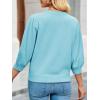imageCicy Bell Womens 34 Puff Sleeve Sweater Tops Fall Casual Crew Neck Lightweight Knit Pullover Loose Fit Scallop Trim SweaterLight Blue