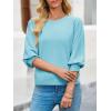 imageCicy Bell Womens 34 Puff Sleeve Sweater Tops Fall Casual Crew Neck Lightweight Knit Pullover Loose Fit Scallop Trim SweaterLight Blue