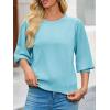 imageCicy Bell Womens 34 Puff Sleeve Sweater Tops Fall Casual Crew Neck Lightweight Knit Pullover Loose Fit Scallop Trim SweaterLight Blue