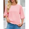 imageCicy Bell Womens 34 Puff Sleeve Sweater Tops Fall Casual Crew Neck Lightweight Knit Pullover Loose Fit Scallop Trim SweaterPink