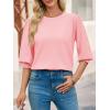 imageCicy Bell Womens 34 Puff Sleeve Sweater Tops Fall Casual Crew Neck Lightweight Knit Pullover Loose Fit Scallop Trim SweaterPink
