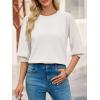 imageCicy Bell Womens 34 Puff Sleeve Sweater Tops Fall Casual Crew Neck Lightweight Knit Pullover Loose Fit Scallop Trim SweaterWhite