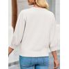 imageCicy Bell Womens 34 Puff Sleeve Sweater Tops Fall Casual Crew Neck Lightweight Knit Pullover Loose Fit Scallop Trim SweaterWhite