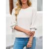 imageCicy Bell Womens 34 Puff Sleeve Sweater Tops Fall Casual Crew Neck Lightweight Knit Pullover Loose Fit Scallop Trim SweaterWhite