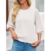imageCicy Bell Womens 34 Puff Sleeve Sweater Tops Fall Casual Crew Neck Lightweight Knit Pullover Loose Fit Scallop Trim SweaterWhite
