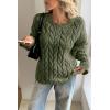 imageCicy Bell Womens Oversized Cable Knit Sweaters Long Sleeve Crewneck Chunky Loose Fit Pullover TopsArmy Green
