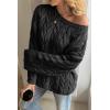 imageCicy Bell Womens Oversized Cable Knit Sweaters Long Sleeve Crewneck Chunky Loose Fit Pullover TopsBlack