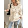 imageCicy Bell Womens Oversized Cable Knit Sweaters Long Sleeve Crewneck Chunky Loose Fit Pullover TopsCream