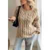 imageCicy Bell Womens Oversized Cable Knit Sweaters Long Sleeve Crewneck Chunky Loose Fit Pullover TopsKhaki