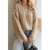 imageCicy Bell Womens Oversized Cable Knit Sweaters Long Sleeve Crewneck Chunky Loose Fit Pullover TopsKhaki