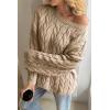 imageCicy Bell Womens Oversized Cable Knit Sweaters Long Sleeve Crewneck Chunky Loose Fit Pullover TopsKhaki