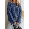 imageCicy Bell Womens Oversized Cable Knit Sweaters Long Sleeve Crewneck Chunky Loose Fit Pullover TopsNavy
