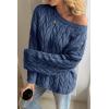 imageCicy Bell Womens Oversized Cable Knit Sweaters Long Sleeve Crewneck Chunky Loose Fit Pullover TopsNavy