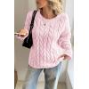 imageCicy Bell Womens Oversized Cable Knit Sweaters Long Sleeve Crewneck Chunky Loose Fit Pullover TopsPink