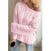 imageCicy Bell Womens Oversized Cable Knit Sweaters Long Sleeve Crewneck Chunky Loose Fit Pullover TopsPink
