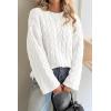 imageCicy Bell Womens Oversized Cable Knit Sweaters Long Sleeve Crewneck Chunky Loose Fit Pullover TopsWhite