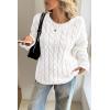 imageCicy Bell Womens Oversized Cable Knit Sweaters Long Sleeve Crewneck Chunky Loose Fit Pullover TopsWhite