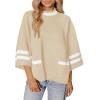imageCicy Bell Womens Oversized Sweater 34 Sleeve Mock Neck Color Block Chunky Knit Sweaters Casual Fall Pullover TopsBeige