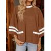 imageCicy Bell Womens Oversized Sweater 34 Sleeve Mock Neck Color Block Chunky Knit Sweaters Casual Fall Pullover TopsBrown