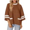 imageCicy Bell Womens Oversized Sweater 34 Sleeve Mock Neck Color Block Chunky Knit Sweaters Casual Fall Pullover TopsBrown