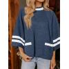 imageCicy Bell Womens Oversized Sweater 34 Sleeve Mock Neck Color Block Chunky Knit Sweaters Casual Fall Pullover TopsNavy