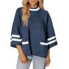 imageCicy Bell Womens Oversized Sweater 34 Sleeve Mock Neck Color Block Chunky Knit Sweaters Casual Fall Pullover TopsNavy