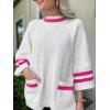 imageCicy Bell Womens Oversized Sweater 34 Sleeve Mock Neck Color Block Chunky Knit Sweaters Casual Fall Pullover TopsRose Red