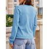 imageCicy Bell Womens Puff Long Sleeve Cardigan Sweater Lightweight Button Down Ribbed Knit Fall Casual Loose Fit TopsBlue