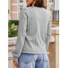 imageCicy Bell Womens Puff Long Sleeve Cardigan Sweater Lightweight Button Down Ribbed Knit Fall Casual Loose Fit TopsGrey