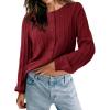 imageCicy Bell Womens Puff Long Sleeve Cardigan Sweater Lightweight Button Down Ribbed Knit Fall Casual Loose Fit TopsWine Red