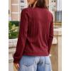 imageCicy Bell Womens Puff Long Sleeve Cardigan Sweater Lightweight Button Down Ribbed Knit Fall Casual Loose Fit TopsWine Red
