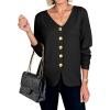 imageCicy Bell Womens Button Up Cardigan Sweaters Blazer Trendy Lightweight V Neck Long Sleeve Sweater TopsBlack