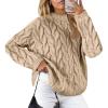 imageCicy Bell Womens Oversized Cable Knit Sweaters Long Sleeve Crewneck Chunky Loose Fit Pullover TopsKhaki