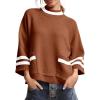 imageCicy Bell Womens Oversized Sweater 34 Sleeve Mock Neck Color Block Chunky Knit Sweaters Casual Fall Pullover TopsBrown