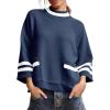 imageCicy Bell Womens Oversized Sweater 34 Sleeve Mock Neck Color Block Chunky Knit Sweaters Casual Fall Pullover TopsNavy