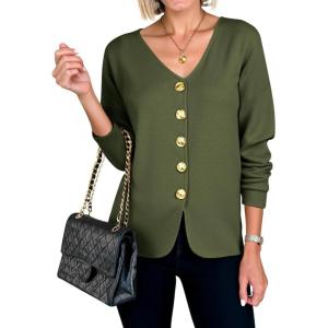 imageCicy Bell Womens Button Up Cardigan Sweaters Blazer Trendy Lightweight V Neck Long Sleeve Sweater TopsArmy Green