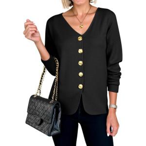 imageCicy Bell Womens Button Up Cardigan Sweaters Blazer Trendy Lightweight V Neck Long Sleeve Sweater TopsBlack