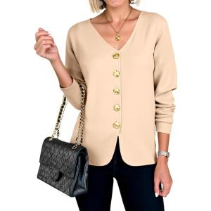 imageCicy Bell Womens Button Up Cardigan Sweaters Blazer Trendy Lightweight V Neck Long Sleeve Sweater TopsCream