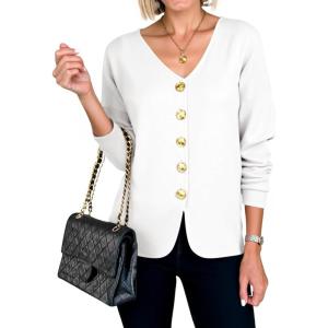 imageCicy Bell Womens Button Up Cardigan Sweaters Blazer Trendy Lightweight V Neck Long Sleeve Sweater TopsWhite