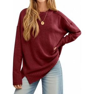 imageCicy Bell Womens Oversized Sweaters Casual Long Sleeve Knit Pullover Tops Crewneck Trendy Slouchy Fall Tunic TopsBurgundy