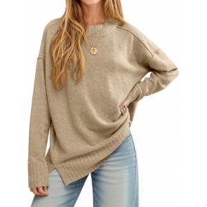 imageCicy Bell Womens Oversized Sweaters Casual Long Sleeve Knit Pullover Tops Crewneck Trendy Slouchy Fall Tunic TopsKhaki