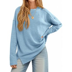 imageCicy Bell Womens Oversized Sweaters Casual Long Sleeve Knit Pullover Tops Crewneck Trendy Slouchy Fall Tunic TopsLight Blue