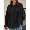 imageCicy Bell Womens Oversized Button Down Shirts Long Ruffle Sleeve Pleated Babydoll Blouses Trendy Casual TopsBlack