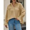 imageCicy Bell Womens Oversized Button Down Shirts Long Ruffle Sleeve Pleated Babydoll Blouses Trendy Casual TopsKhaki