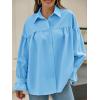 imageCicy Bell Womens Oversized Button Down Shirts Long Ruffle Sleeve Pleated Babydoll Blouses Trendy Casual TopsSky Blue