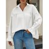 imageCicy Bell Womens Oversized Button Down Shirts Long Ruffle Sleeve Pleated Babydoll Blouses Trendy Casual TopsWhite